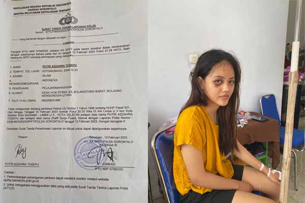 
 Foto : Korban Putri Azzahra Tosepu insert bukti surat tenda terima laporan