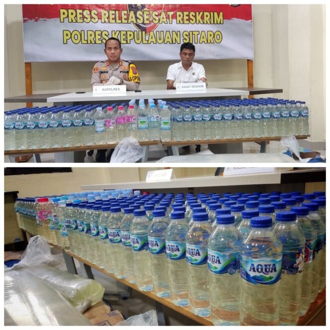 
Peredaran Cap Tikus di Sitaro Digagalkan, 1.075 Liter dan 240 Botol Diamankan Polisi