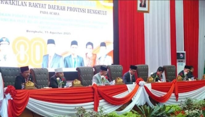 
DPRD Provinsi Bengkulu Gelar Rapat Paripurna Mendengarkan Pidato Kenegaraan Presiden RI Dalam Rangka HUT Ke-80 RI