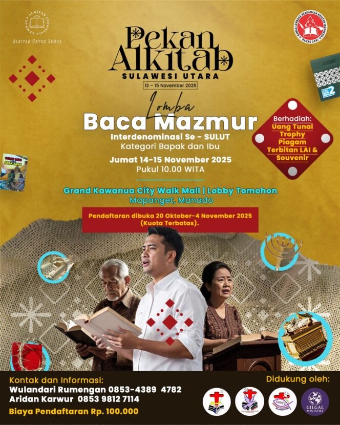 
Flyer Lomba Baca Mazmur dalam rangka Pekan Alkitab Sulut 2025.(1st)