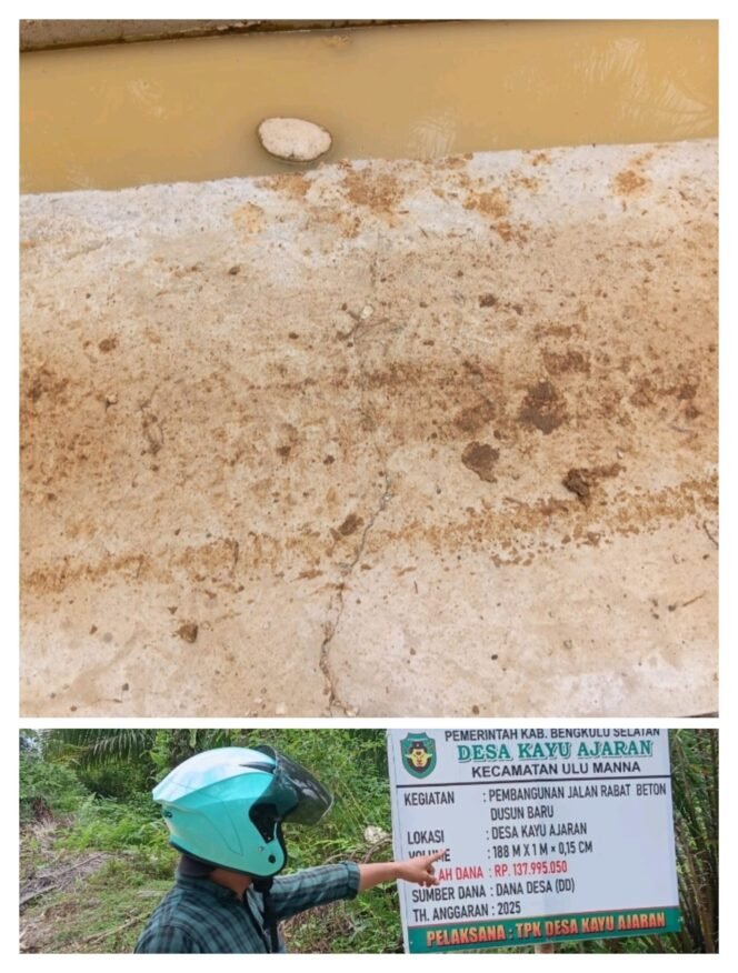 
Baru Dibangun Rabat Beton Desa Kayu Ajaran Sudah Mengalami Kerusakan Sertifikasi Yang Dilakukan Diragukan