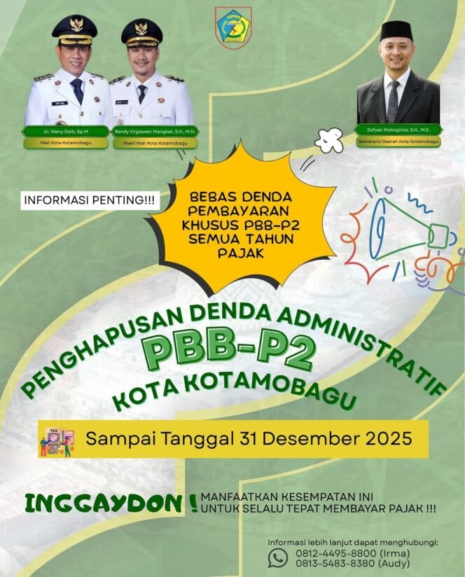 
Pemkot Kotamobagu Hapus Denda Administrasi PBB hingga 31 Desember 2025