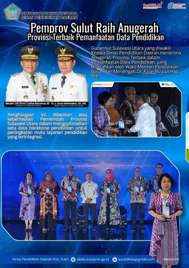 
Foto - Kadis Dikda Sulut Dr Femmy Suluh M Si  Mewakili Gubernur Sulut saat Menerima Penghargaan Pengunaan Data Pendidikan dari Kemendikdasmen Pada Senin( 15/12) di Jakarta