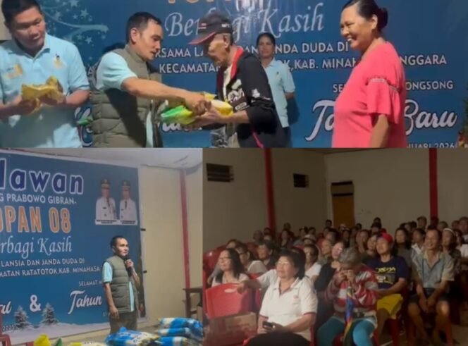 
Ketum Topan 08 Tommy Pantow Berbagi Kasih di Desa Basaan Raya