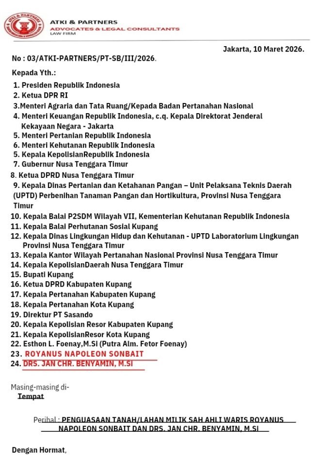 
ATKI & PARTNERS Kirim Surat Resmi, Dorong Penanganan Kasus Penguasaan Tanah di NTT