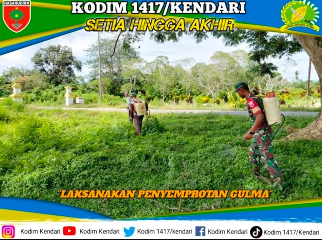 
Jaga Akses Jalan Dan Pertanian, Babinsa Koramil 1417-04/Lainea Laksanakan Penyemprotan Gulma Di Desa Pangan Jaya