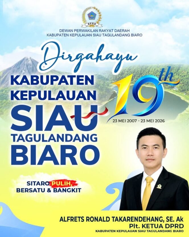 
DPRD Sitaro Ucapkan Dirgahayu ke-19 Kabupaten Kepulauan Siau Tagulandang Biaro