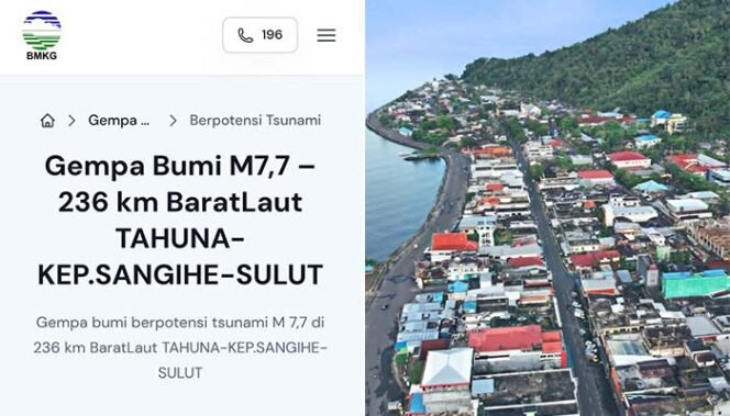 
BREAKING NEWS : Gempa M 7,7 Guncang Barat Laut Tahuna, BMKG Keluarkan Peringatan Dini Tsunami