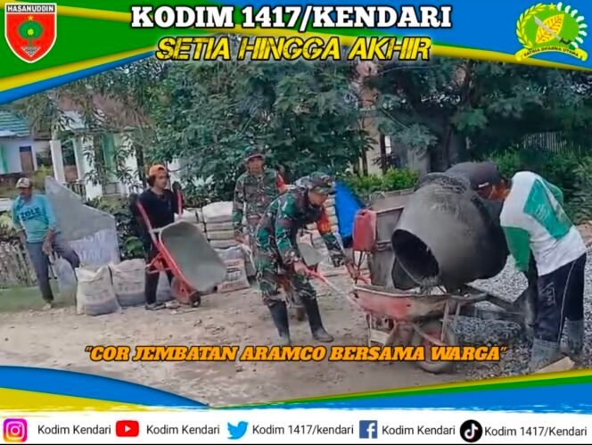 
Babinsa Koramil 1417-06/Unaaha Gotong Royong Cor Jembatan Aramco Bersama Warga Binaan