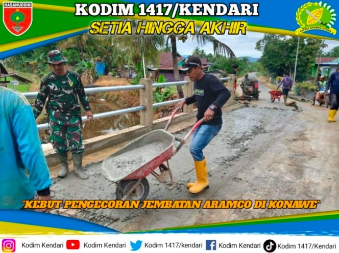 
Personil Koramil 1417-06/Unaaha dan Warga Binaan Kebut Pengecoran Jembatan Aramco Di Konawe