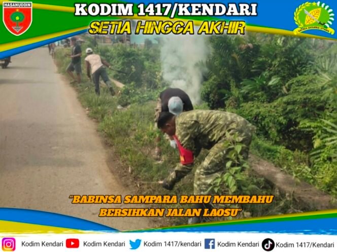 
Sinergi TNI AD-Rakyat Di Konawe, Babinsa Koramil 1417-07/Sampara Bahu-Membahu Bersihkan Jalan Poros Laosu -Laosu Jaya