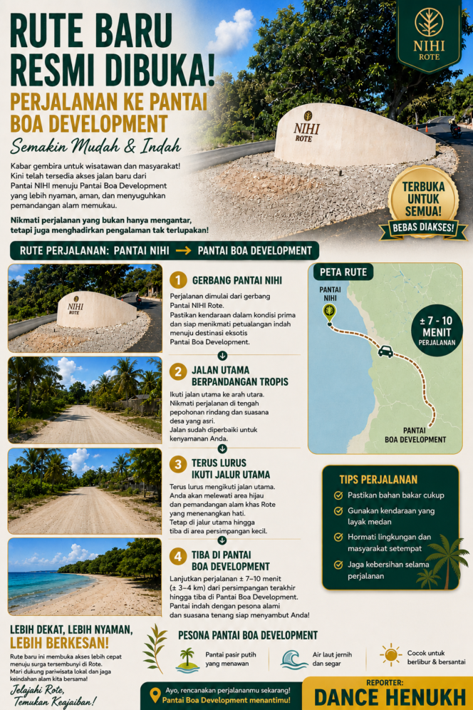 
Jangan Percaya  Kabar Bohong! Jalan Umum Ke Pantai Bo’a Tetap Terbuka Lebar Untuk Siapa Saja Yang Mau Berkunjung Ke Pantai Bo’a