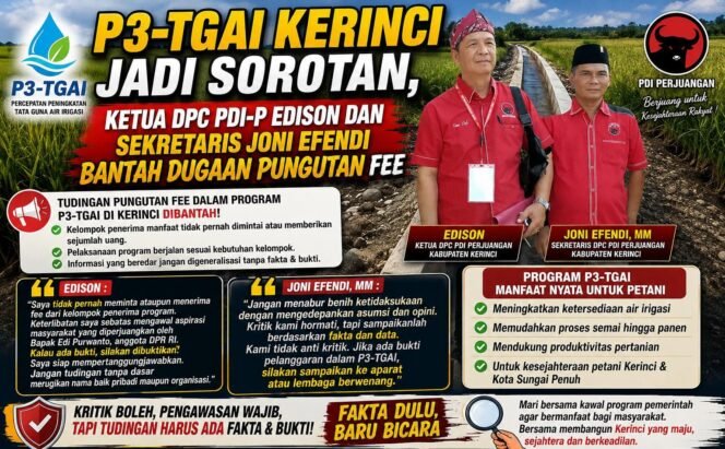 
P3-TGAI Kerinci Jadi Sorotan, Ketua DPC PDI-P Edison dan Sekretaris Joni Efendi Bantah Dugaan Pungutan Fee
