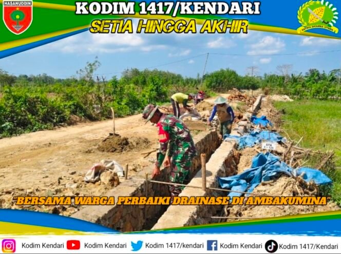 
Babinsa Koramil 1417-04/Lainea Bahu-Membahu Bersama Warga Perbaiki Drainase Di Desa Ambakumina