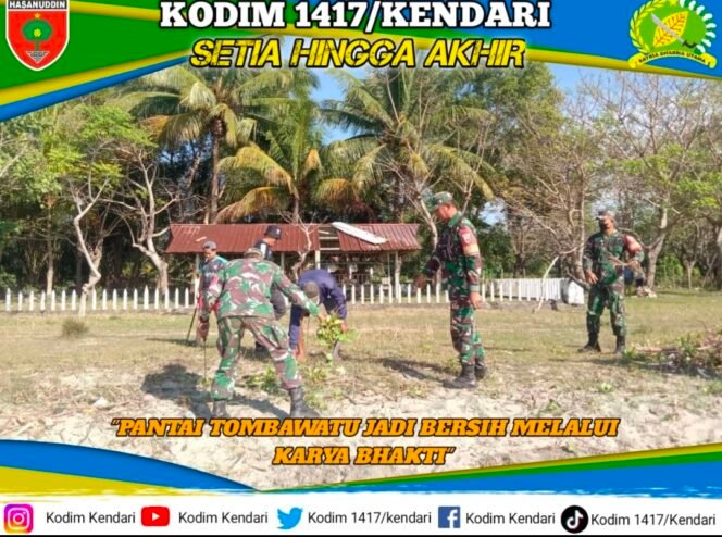 
Sinergi TNI AD Dan Warga Kapoiala, Pantai Tombawatu Jadi Bersih Melalui Karya Bhakti