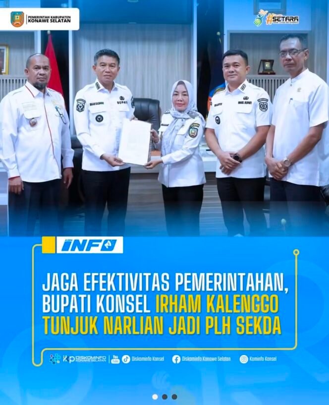 
Jaga Efektivitas Pemerintahan, Bupati Konsel Irham Kalenggo Tunjuk Narlian Sebagai Plh. Sekda