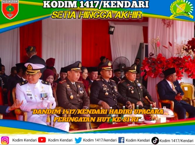 
Dandim 1417/Kendari Hadiri Upacara Bendera Peringatan HUT Kemerdekaan RI Ke-81 Di Balai Kota Kendari