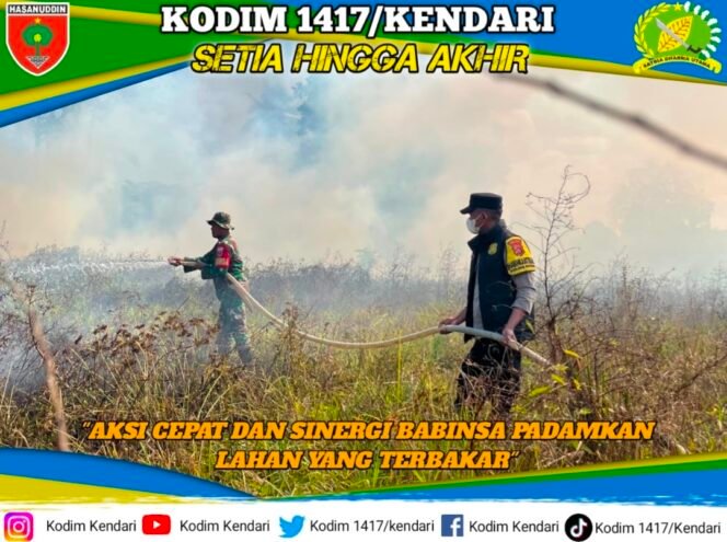 
Babinsa Koramil 1417-04/Lainea Bersama Tim Gabungan Padamkan Kebakaran Lahan 1 Hektare di Ambesea
