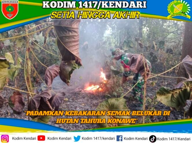 
Babinsa Koramil 1417-12/Soropia dan Warga Padamkan Kebakaran Tahura Konawe, Cegah Api Meluas