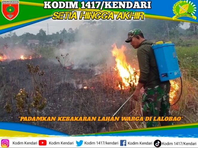 
Babinsa Koramil 1417-05/Tinanggea Sigap Tangani Kebakaran Lahan Warga di Lalobao
