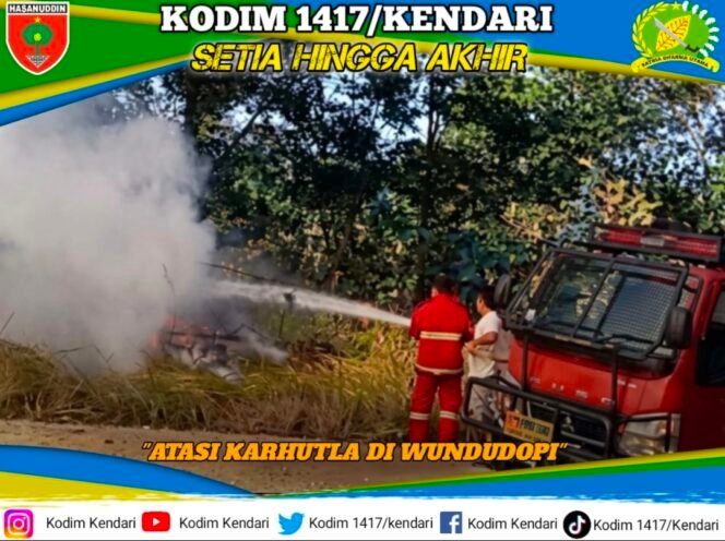 
Satgas Karhutla Kodim 1417/Kendari Terjunkan Truk Damkar Padamkan Kebakaran Lahan di Wundudopi