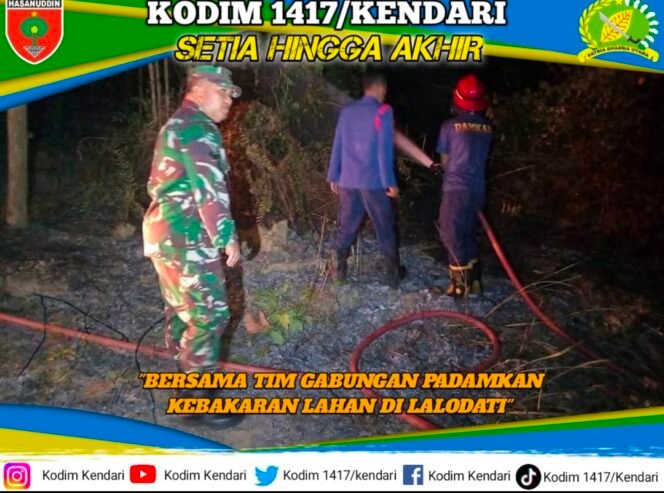 
Babinsa Mandonga dan Tim Gabungan Padamkan Kebakaran Lahan di Lalodati