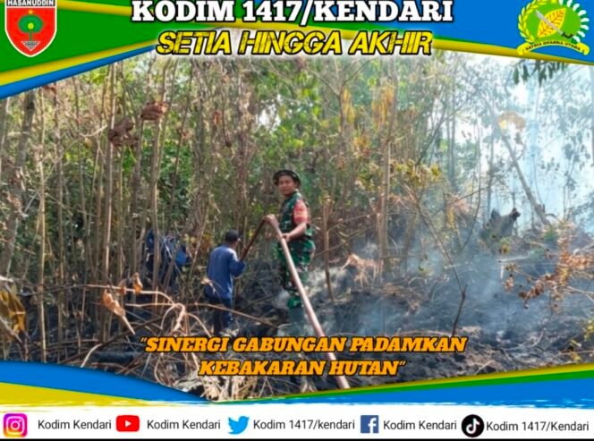 
TNI-Polri, Damkar dan Warga Padamkan Kebakaran Hutan di Konsel