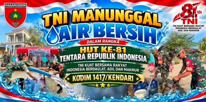 
TNI Manunggal Air Bersih Sambut HUT ke-81 TNI, Kodim 1417/Kendari Salurkan Air Bersih ke Warga
